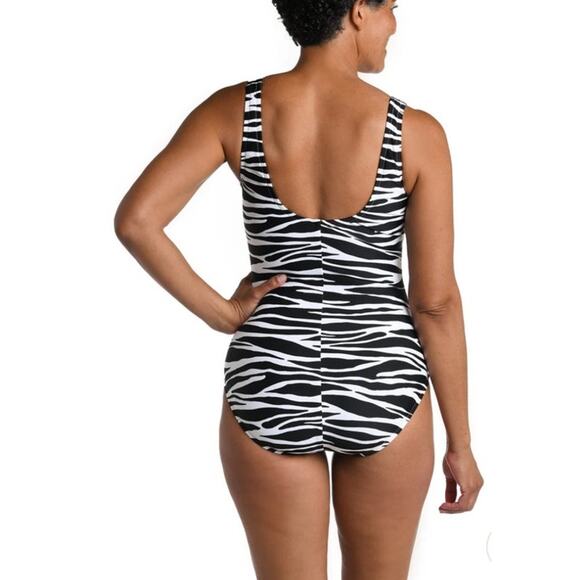 Maxine of Hollywood Safari Zebra Side Shirred One Piece Swimsuit sz 14 NWT $79 - Picture 4 of 11